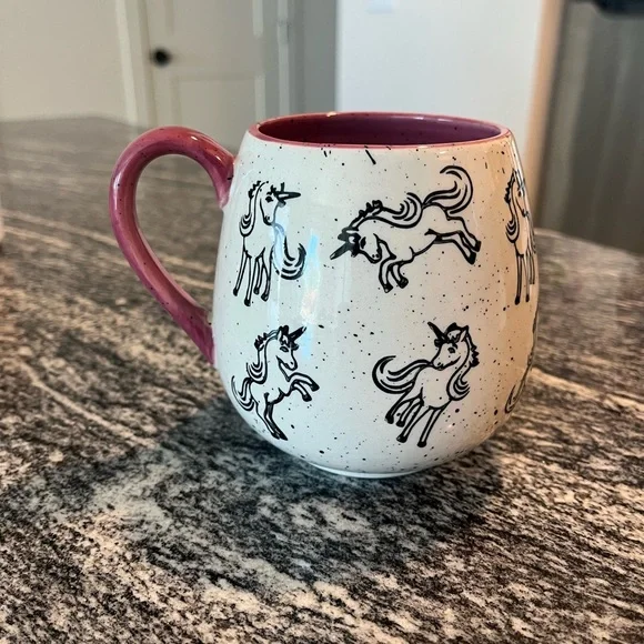 Unicorn Patterned Mug with Pink Interior - Picture 1 of 1